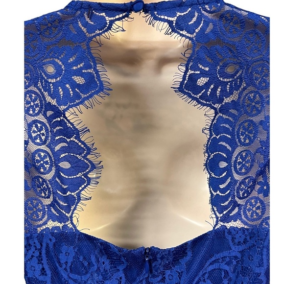 BB Dakota Dress 0 Royal Blue Fit & Flare Mini Cap‎ Sleeve Floral Elegant HOCO - Picture 6 of 11